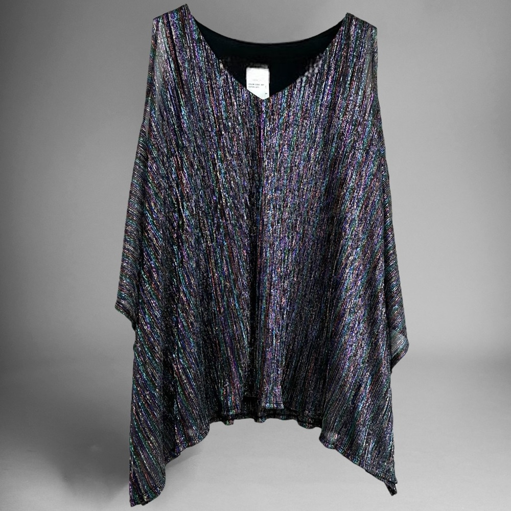 Onyx Nite metallic multi colored Sparkle Blouse Cold Shoulder Style - Picture 4 of 14